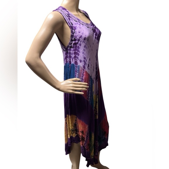 Indian Tropical Fashion Tie Dye Boho Festival Breezy Womens Dress Free Size EUC! - Picture 3 of 9